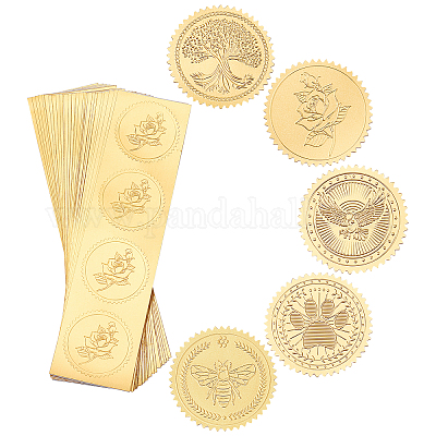 100 Pieces Gold Embossed Wax Seals Gold Foil Envelope Seals Round Embossed  Foil Seals Aluminum Foil Sticker Flower Pattern Certificate Seals for