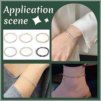 18шт 6 цвета нержавеющая сталь спутниковые цепи растягивающиеся браслеты набор для женщин BJEW-BC0001-27-1