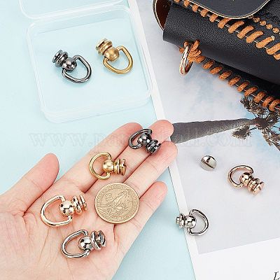 4pcs Brass Ball Studs Rivets D Ring for Leather Crossbody Purse Craft