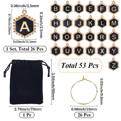 Шестиугольник с буквой сплава черная эмаль подвески винные бокалы подвески DIY-SC0030-20-1
