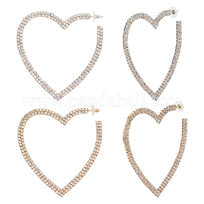 2 пара двухцветных сережек-гвоздиков в форме сердца с ажурными хрустальными стразами и 2 серебряными булавками EJEW-AN0001-23-1