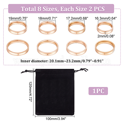 16 шт. 8 размера оправы для колец из нержавеющей стали с канавками RJEW-UN0002-76-1