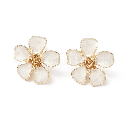 Цветок сплава эмали серьги стержня EJEW-P310-01G-01-1