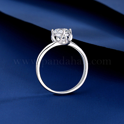 Плоские круглые кольца из стерлингового серебра с родиевым покрытием и микропаве из кубических цирконий для женщин WG84544-01-1