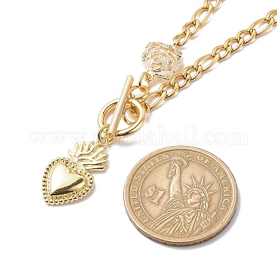 Ожерелье с подвеской в виде сердца и розы из латуни NJEW-JN04088-1