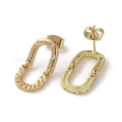 Латунь микро проложить кубический цирконий болтающиеся серьги стержня EJEW-H308-07G-1