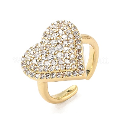 Кольца-манжеты в форме сердца из латуни с микропаве из кубического циркония для женщин RJEW-A069-12G-1