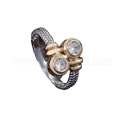 Плоские круглые латунные кольца с микропаве и прозрачным фианитом на палец FS-WGBC030-01-1