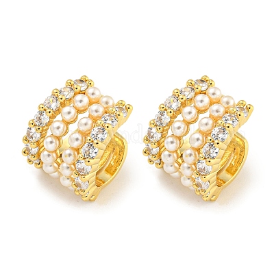 Латунные серьги-манжеты из прозрачного кубического циркония EJEW-I305-109G-1