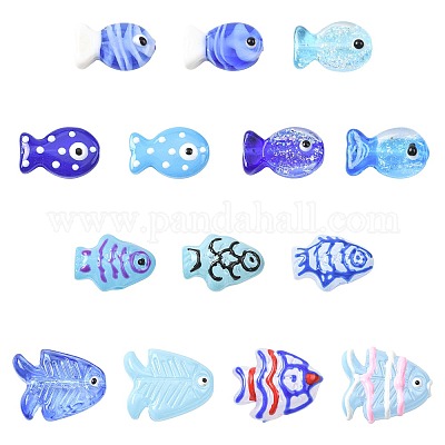 14 шт. 14 вида окрашенных стеклянных бусин LAMP-FS0001-65-1