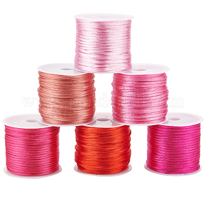 Wholesale PH PandaHall 60 Yards Pink Nylon Rattail Satin Cord 2mm