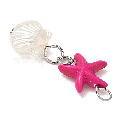 Подвески в форме ракушек из окрашенной синтетической бирюзы и пластикового жемчуга PALLOY-JF04026-1