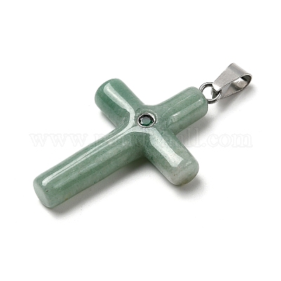 Подвески-кресты из натурального зеленого авантюрина KK-D021-04G-P-1