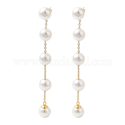 Серьги-гвоздики из нержавеющей стали 304 с пластиковым жемчугом EJEW-Q386-02A-G-1