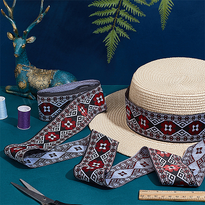 7 м жаккардовая лента из полиэстера с ромбами и цветком в этническом стиле OCOR-WH0101-05-1