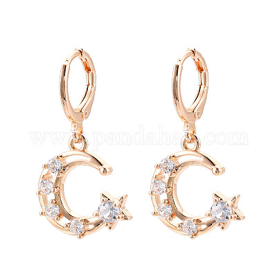 Серьги-подвески с застежкой-молнией из лунной латуни с микропаве из кубических цирконий EJEW-N058-10G-1