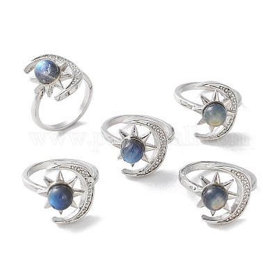 Натуральные лабрадоритные пальцевые кольца RJEW-E067-04P-1