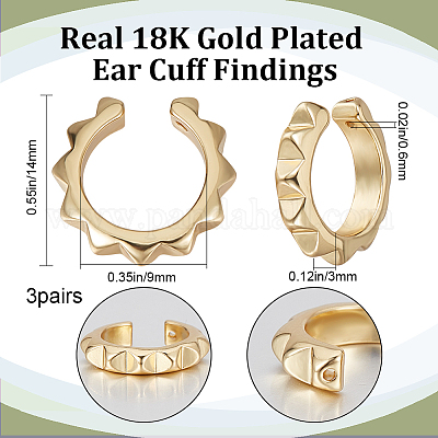 3 пара латунных ушных манжет KK-BBC0009-75-1