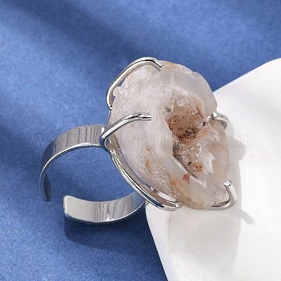 Открытые кольца-манжеты из натурального друзового агата RJEW-A084-02P-1