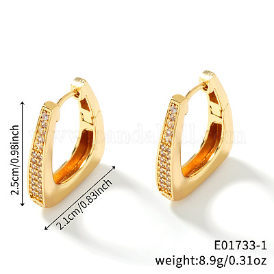 Ретро блестящие латунные трапециевидные серьги-кольца из прозрачного кубического циркония LY2718-1-1