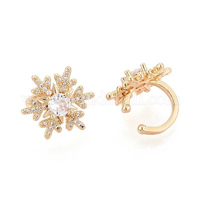 Латунные серьги-манжеты из прозрачного кубического циркония EJEW-T047-75G-1