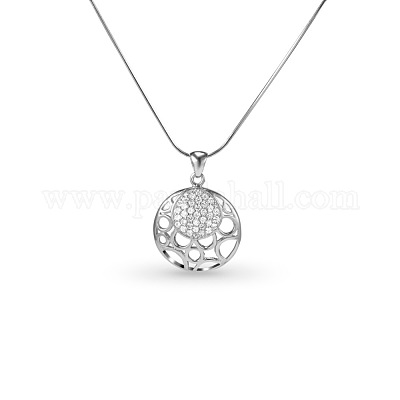 Wholesale Tinysand Sterling Silver Hollow Flat Round Rhinestone Pendant Necklaces Pandahall Com