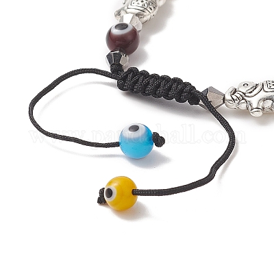 Красочный браслет с плетеными бусинами из стекла и сплава лэмпворк для женщин BJEW-JB09267-02-1