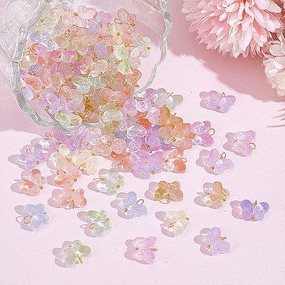 120 шт. бабочка градиент цвета краска для выпечки прозрачные стеклянные подвески PALLOY-HY00098-1