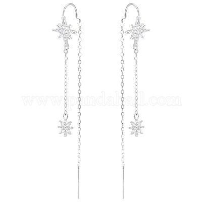 1 пара сережек-гвоздиков в форме звезды из стерлингового серебра EJEW-ME0001-05-1