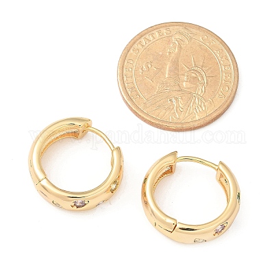 Латунные микро проложить серьги обруча кубического циркония EJEW-H152-01A-G-1