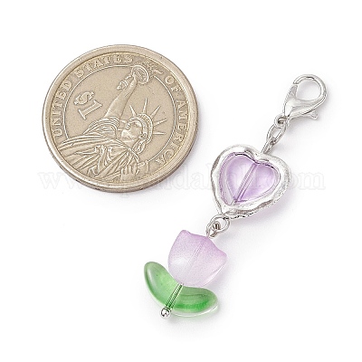 Сердце тюльпан стеклянные бусины подвеска украшения HJEW-JM02952-1