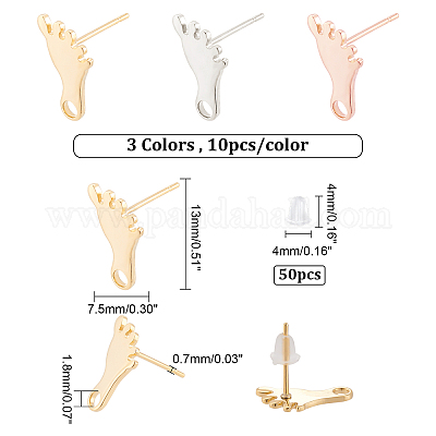 30 шт. 3 цвета 201 нержавеющая сталь фурнитура для сережек-гвоздиков STAS-DC0010-25-1