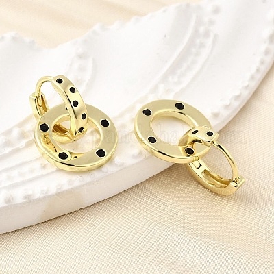 Плоские круглые серьги-кольца из латуни с микропаве из кубического циркония EJEW-U061-02G-1