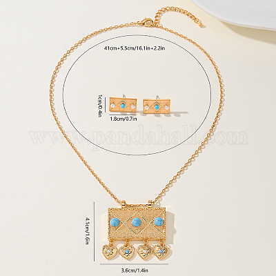 Комплект из серег-гвоздиков и ожерелий с подвесками из синтетической бирюзы для женщин VW9294-1