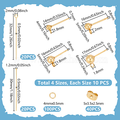 Фурнитура для сережек-гвоздиков с шариковым штифтом из нержавеющей стали 304 STAS-UN0063-09-1