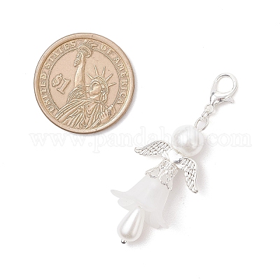 Подвесные украшения из стеклянного жемчуга и прозрачного акрила в виде ангела с крыльями HJEW-JM03898-03-1