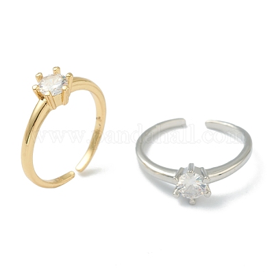 Регулируемые латунные кольца микро манжеты из прозрачного циркония RJEW-L100-010-1