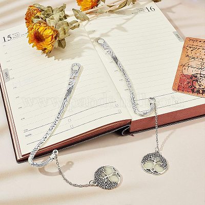 3 шт. 2 плоских круглых закладки с деревом жизни из цинкового сплава со светящейся поверхностью AJEW-GF0003-78-1