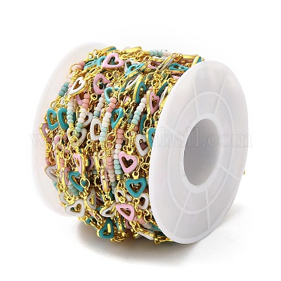 Цепочка-сердечко ручной работы из латуни с эмалью CHC-M024-25G-01-1