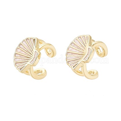 Серьги-манжеты из латуни с эмалью в форме ракушки EJEW-T049-06G-1