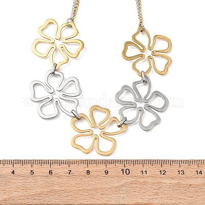 Двухцветные ожерелья-нагрудники с цветами из нержавеющей стали 304 для женщин NJEW-F361-01GP-1