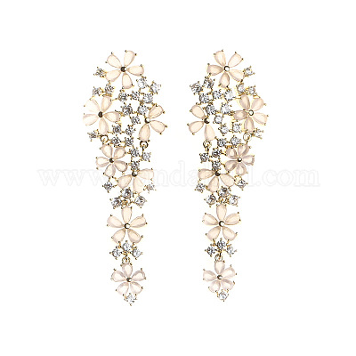 Серьги-гвоздики с цветком из латуни и кубическим цирконием FS-WGE140E-01-1