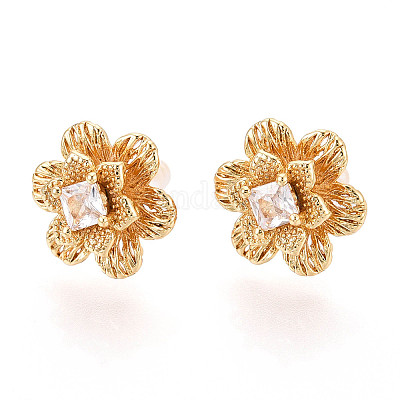Серьги-гвоздики с прозрачным паве из латуни с кубическим цирконием KK-T077-19G-1