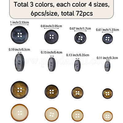 72 шт. 4 стиля 4-дырочные смоляные пуговицы BUTT-GF0004-04-1