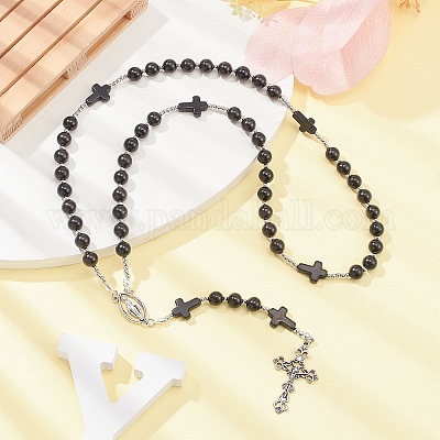 Колье из синтетических четок из бирюзы и дерева NJEW-JN04431-04-1