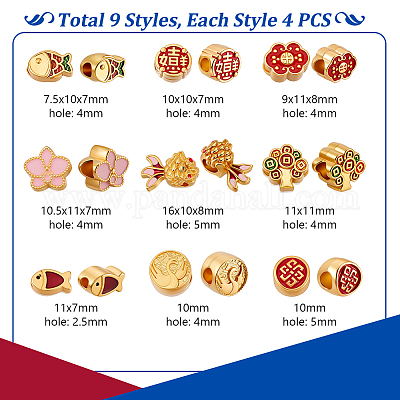 36шт 9 стиля сплава эмали европейские бусины ENAM-GA0001-15-1