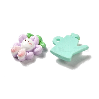 Кабошоны из непрозрачной смолы с мультяшным кроликом и декодированием RESI-R443-04-1