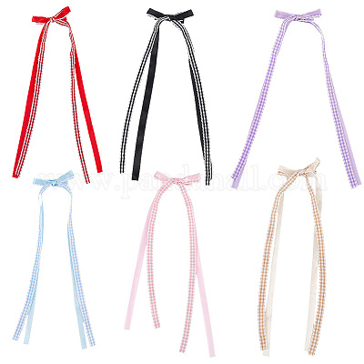 6 шт. 6-х цветные кружевные банты из полиэстера с заколками для волос из кожи аллигатора PHAR-CY0001-02-1