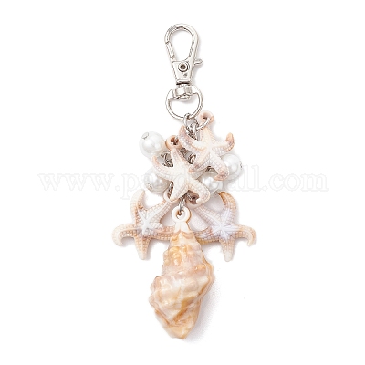 4 шт. 4 стиля акриловая морская звезда раковина и стеклянный жемчуг подвеска украшение&nbsp;HJEW-JM03877-1