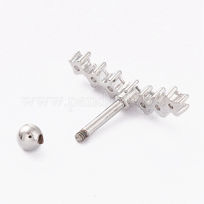 Латунные серьги-хрящи со штангой из прозрачного кубического циркония с микропаве X-AJEW-P017-09P-1